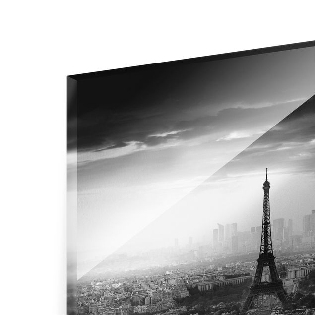 Glass print - The Eiffel Tower From Above Black And White