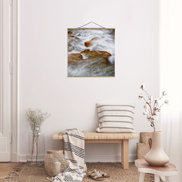 Fabric print with poster hangers - The Icy Mountain Stream - Square 1:1