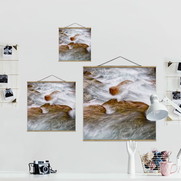 Fabric print with poster hangers - The Icy Mountain Stream - Square 1:1