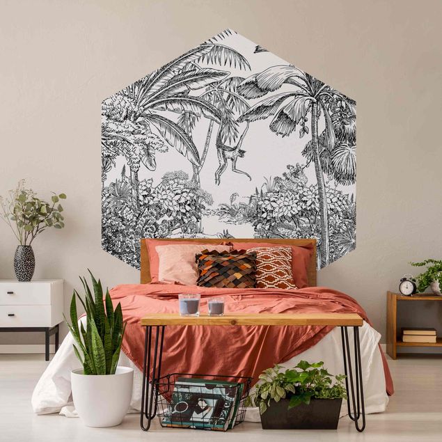 Self-adhesive hexagonal pattern wallpaper - Detailed Drawing Of Jungle