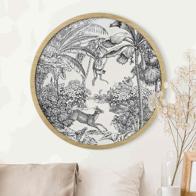 Framed prints round Detailed Drawing Of Jungle