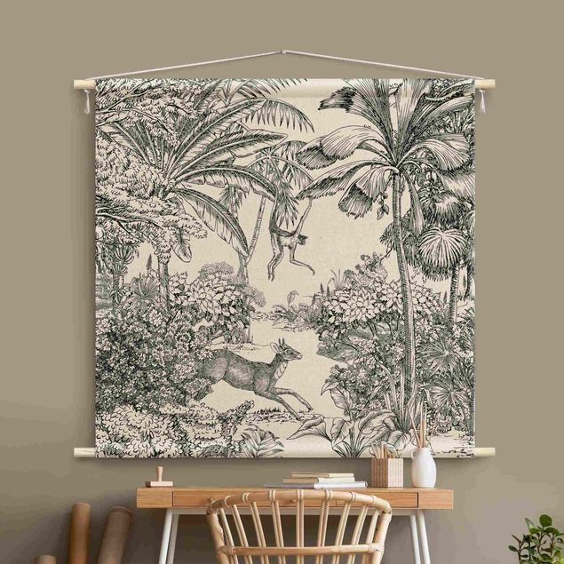 extra large wall tapestry Detailed Drawing Of Jungle