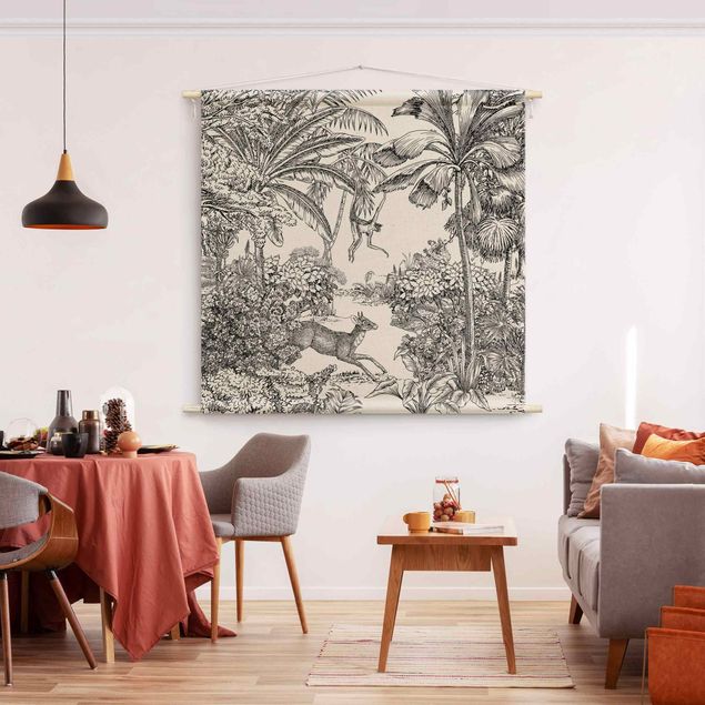vintage wall tapestry Detailed Drawing Of Jungle