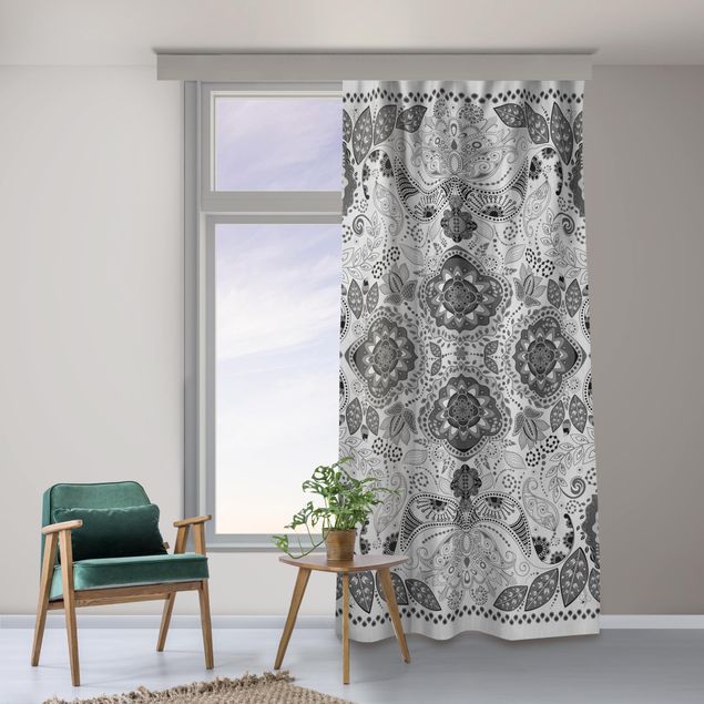 custom curtain Detailed Boho Pattern In Grey