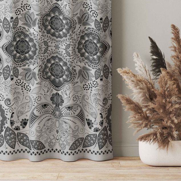 contemporary curtains Detailed Boho Pattern In Grey