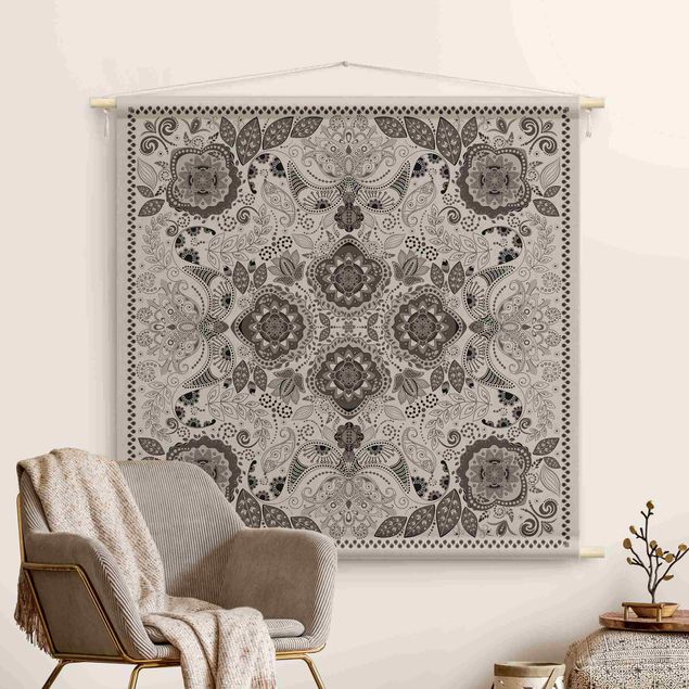 modern tapestry Detailed Boho Pattern In Grey