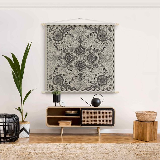 boho tapestry Detailed Boho Pattern In Grey