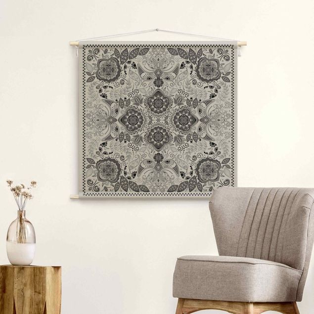 extra large tapestry Detailed Boho Pattern In Grey