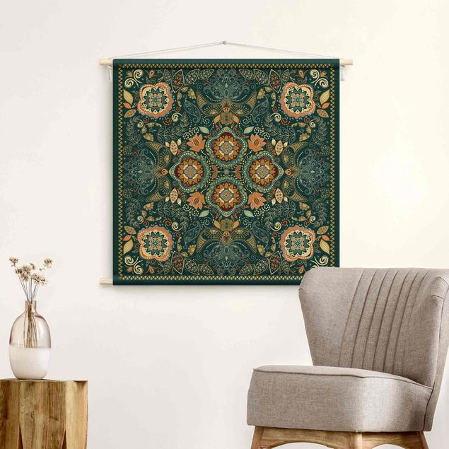 extra large tapestry Detailed Boho Pattern In Green