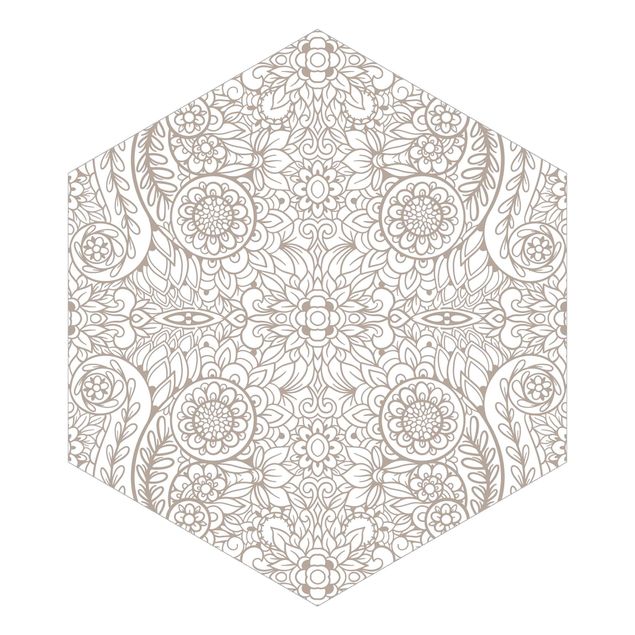 Self-adhesive hexagonal pattern wallpaper - Detailed Art Nouveau Pattern In Gray Beige