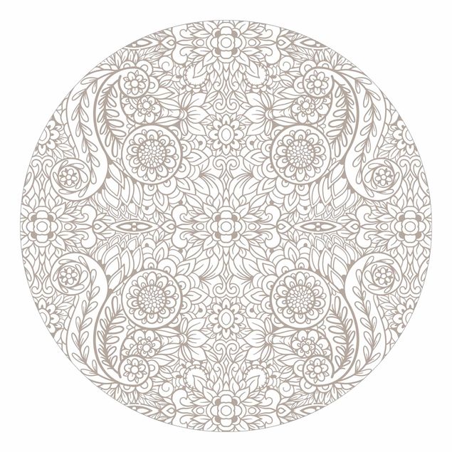 Self-adhesive round wallpaper - Detailed Art Nouveau Pattern In Grey Beige