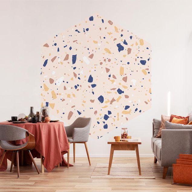 Self-adhesive hexagonal pattern wallpaper - Detailed Terrazzo Pattern Padua