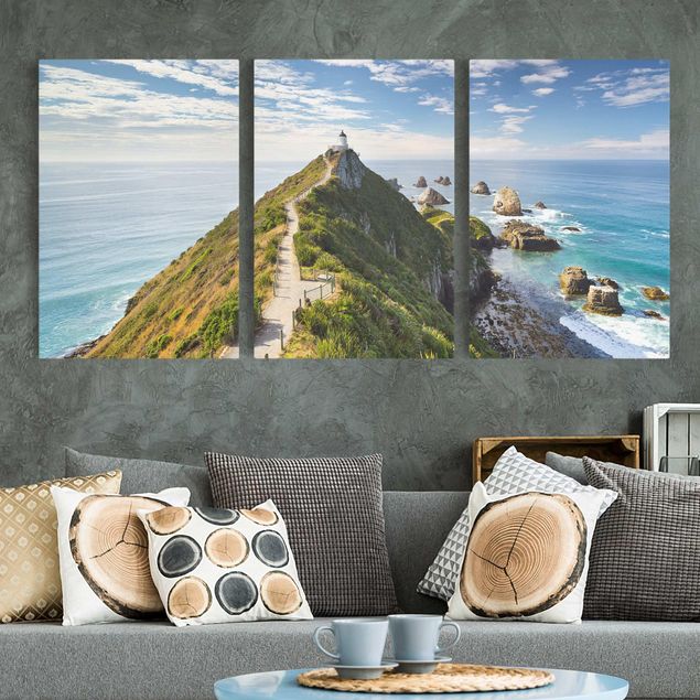 Print on canvas 3 parts - Nugget Point Lighthouse And Sea New Zealand