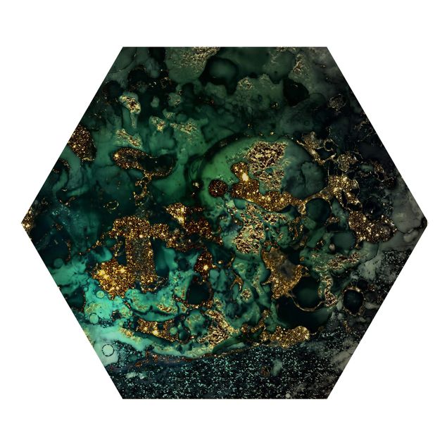 Hexagon Picture Wood - Golden Sea Islands Abstract