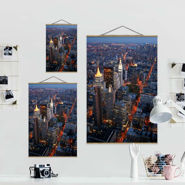 Fabric print with poster hangers - Manhattan Lights