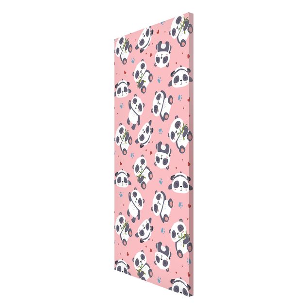 Magnetic memo board - Cute Panda With Paw Prints And Hearts Pastel Pink