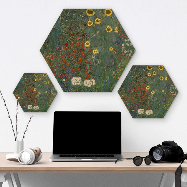 Wooden hexagon - Gustav Klimt - Garden Sunflowers