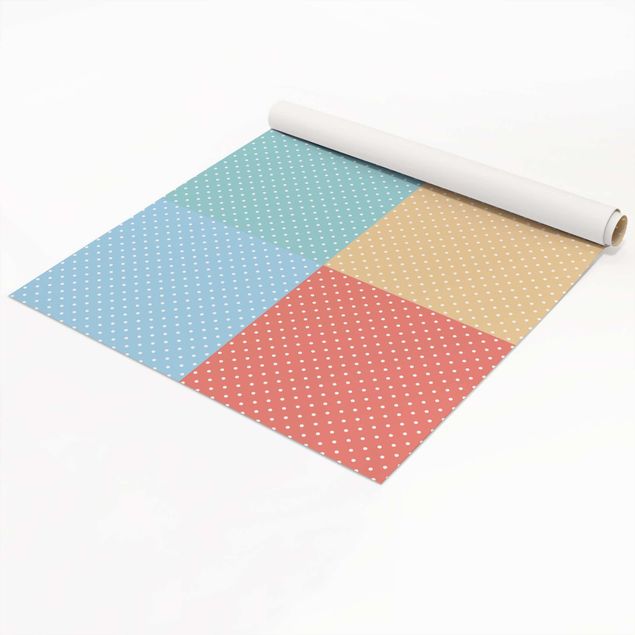 Adhesive film - 4 Pastel Colours With White Dots - Turquoise Blue Yellow Red
