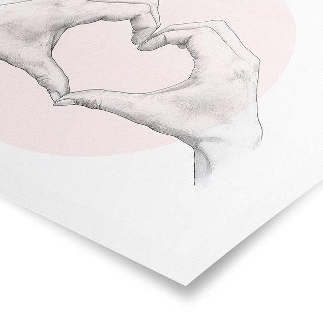 Poster - Illustration Heart Hands Circle Pink White