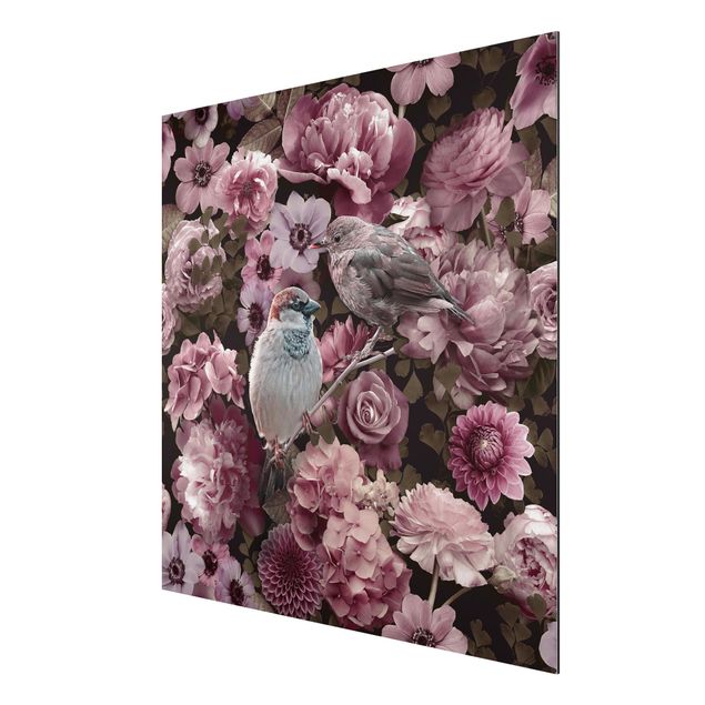Print on aluminium - Floral Paradise Sparrow In Antique Pink