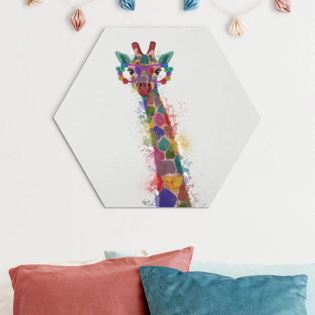 Alu-Dibond hexagon - Rainbow Splash Giraffe