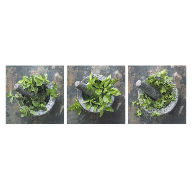 Print on canvas 3 parts - Basil Mint Parsley In A Mortar