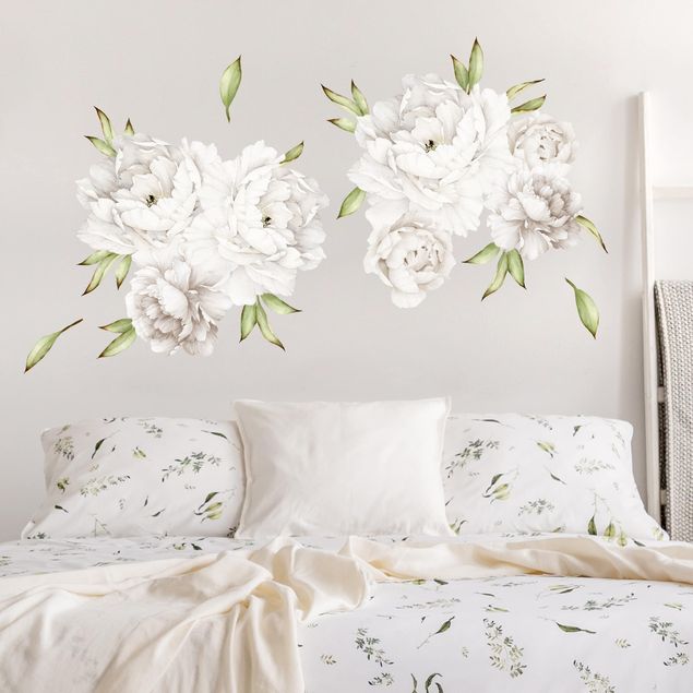 Red rose wall stickers Peony Set White