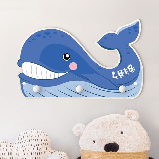 Coat rack for children - Chubby Whale With Customised Name