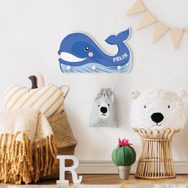 Coat rack for children - Chubby Whale With Customised Name