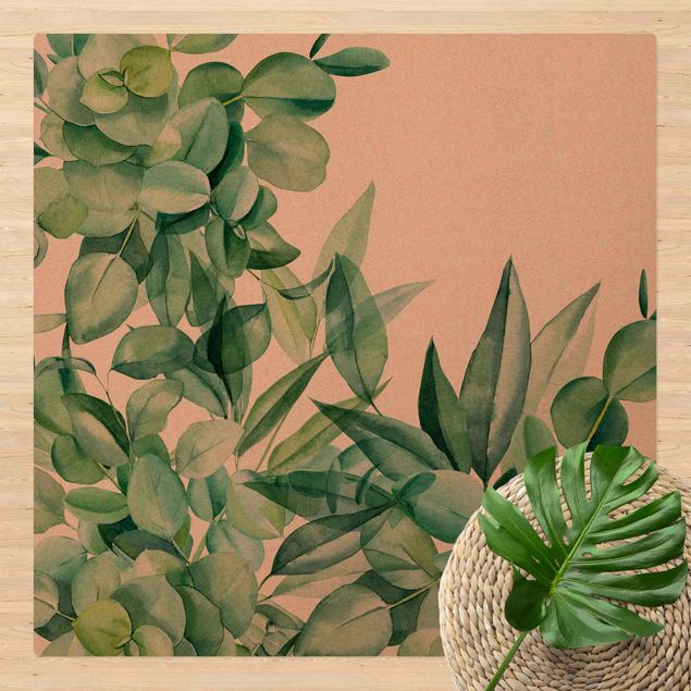 Cork mat - Thicket Eucalytus Leaves Watercolour - Square 1:1
