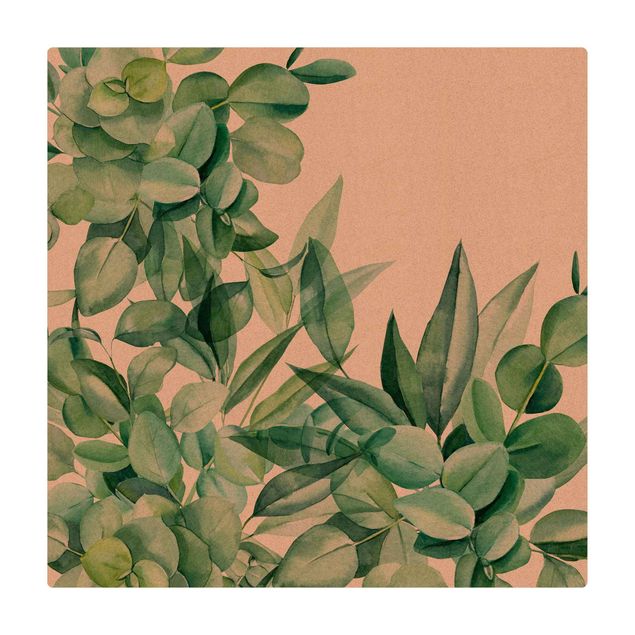 Cork mat - Thicket Eucalytus Leaves Watercolour - Square 1:1