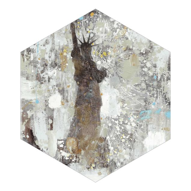 Self-adhesive hexagonal wall mural - The Statue Of Liberty In Warm Colours