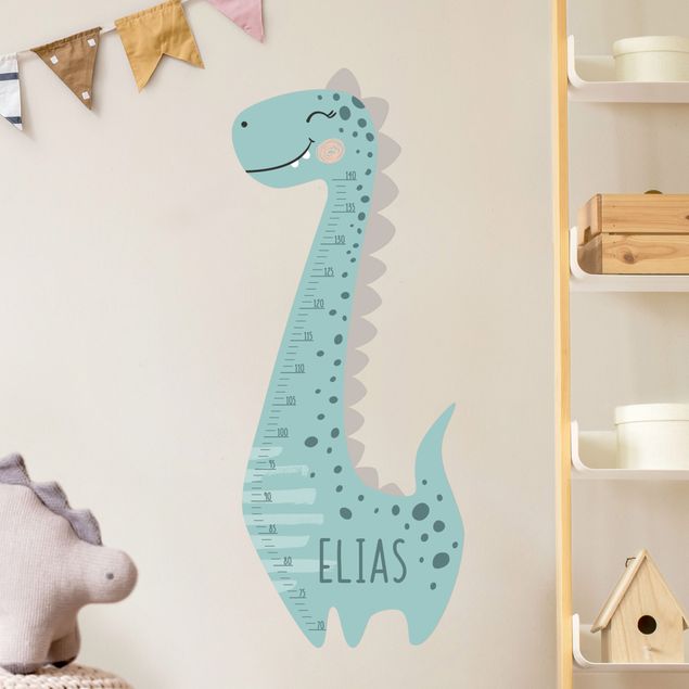 Wall stickers height measure bar Dino boy pastel with custom name