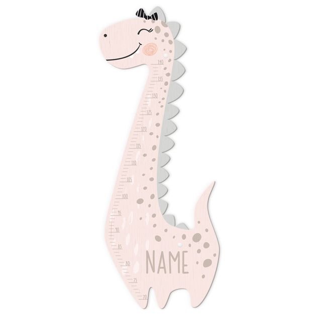 Wooden height chart for kids - Dino girl pastel with custom name