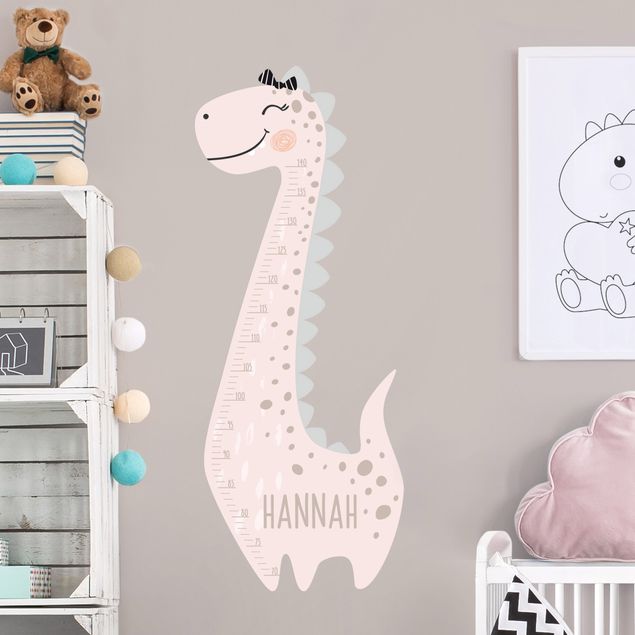 Wall stickers height measure bar Dino girl pastel with custom name