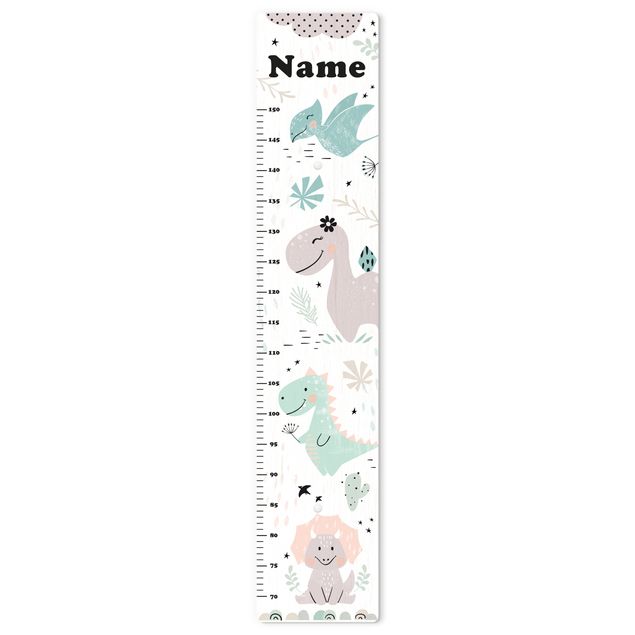 Wooden height chart for kids - Dino Pastel With Customised Name