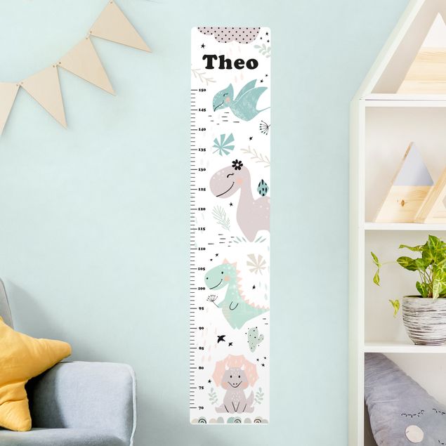 Wall stickers height measure bar Dino Pastel With Customised Name