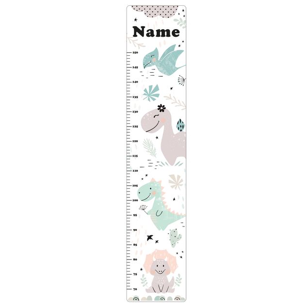 wooden ruler height chart Dino Pastel With Customised Name