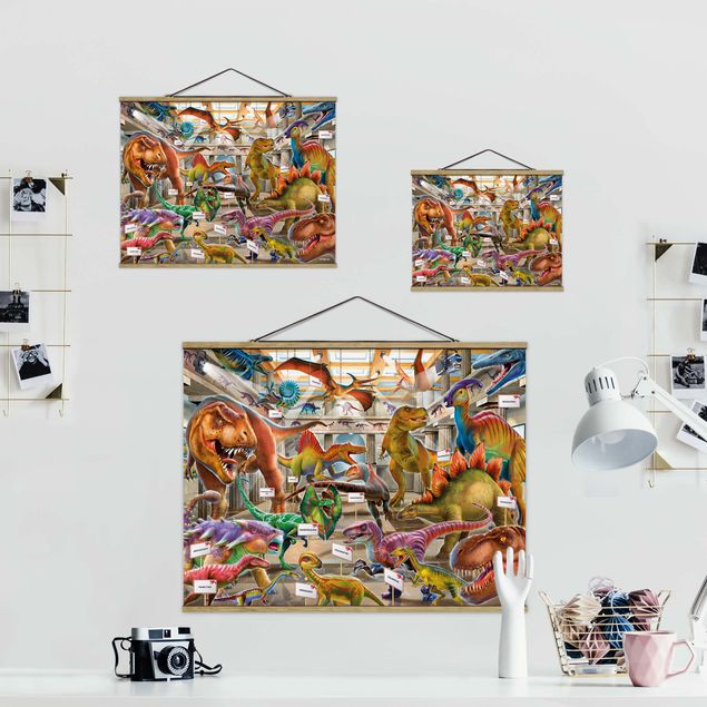 Fabric print with poster hangers - Dinosaurs In The Museum Of Natural History - Landscape format 4:3