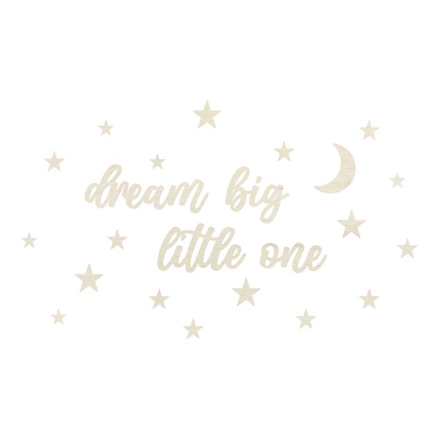 Wooden wall decoration 3D Text - Dream big little one - Moon & Stars