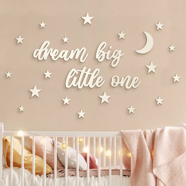 wooden wall art Dream big little one - Moon & Stars