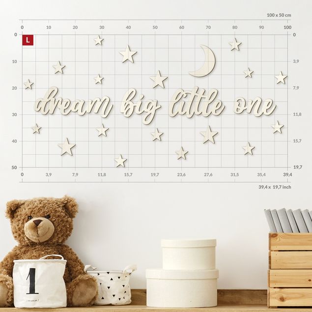 Wooden wall decoration 3D Text - Dream big little one - Moon & Stars