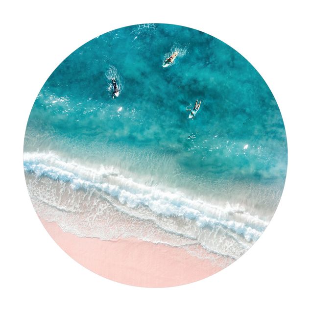 Vinyl Floor Mat round - Three Surfers Paddling To The Shore