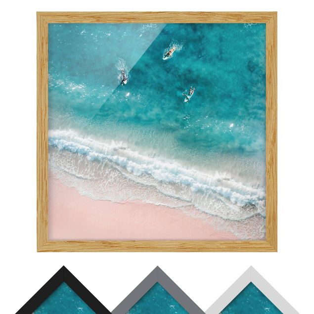 Framed poster - Three Surfers Paddling To The Shore