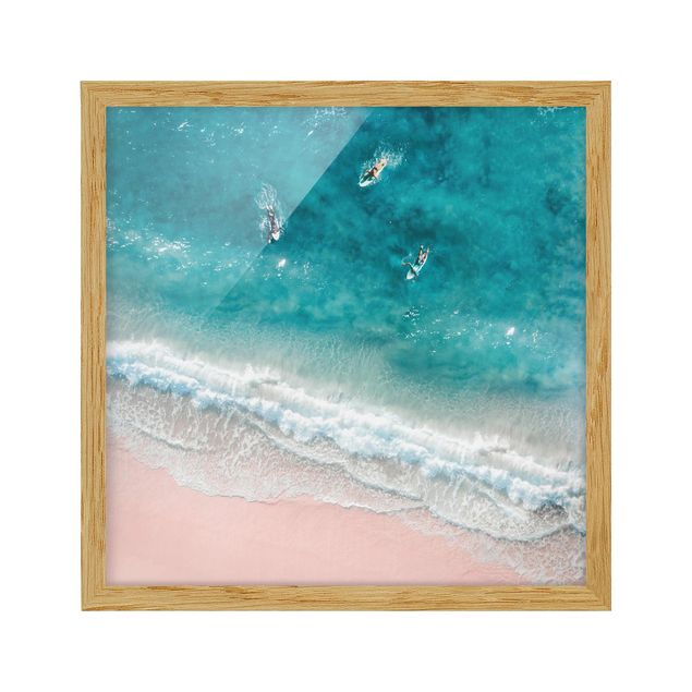 Framed poster - Three Surfers Paddling To The Shore