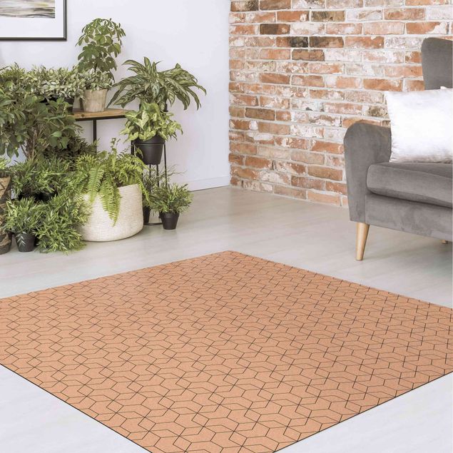 Dining room rugs Three-Dimensional Cube Line Pattern