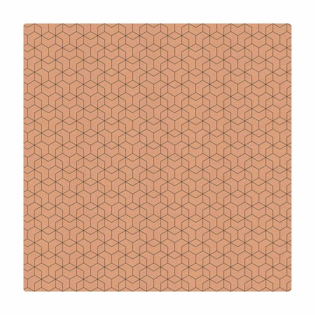 Cork mat - Three-Dimensional Cube Line Pattern - Square 1:1