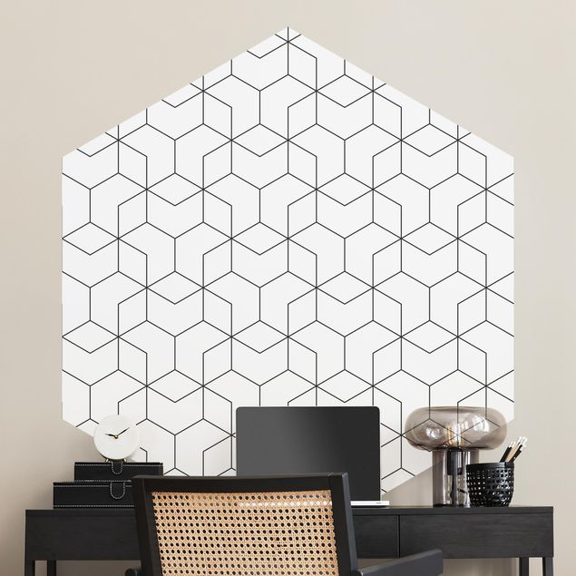 Hexagonal wallpapers Three-Dimensional Cube Line Pattern