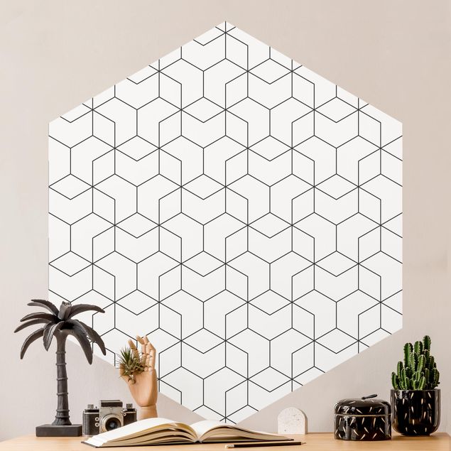Wallpapers Three-Dimensional Cube Line Pattern