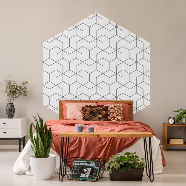Self-adhesive hexagonal pattern wallpaper - Three-Dimensional Cube Line Pattern